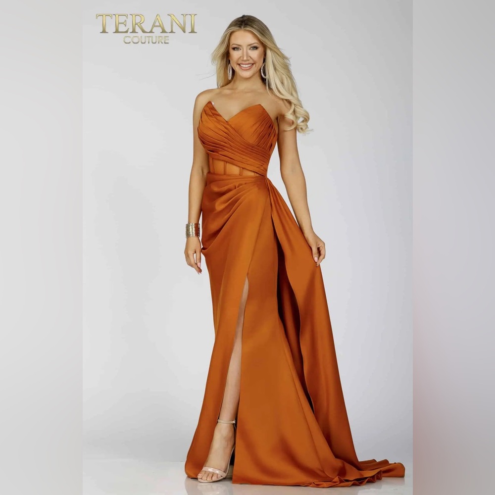 Terani Couture Bronze Corset Style Gown